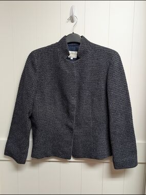 Armani Collezioni Dark Navy Textured Bouclé Blazer